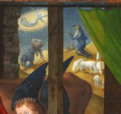 Hugo van der Goes,  Adoration of the Shepherds, detail (fig. 1),  ca. 1480,  Gemäldegalerie, Staatliche Museen zu Berlin