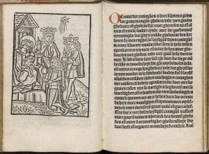 The Adoration of the Magi and adjacent prayer tex, 1484-1485,  University Library, Leiden