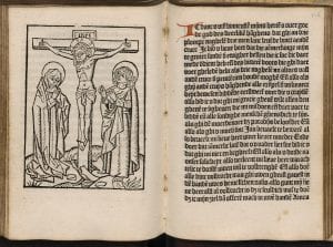 The Crucifixion with Mary and Saint John and adja, 1484-1485,  University Library, Leiden