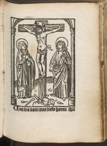 The Crucifixion from Leven Ons Heren (fol. t8r) (L, 1498,  University Library, Leiden
