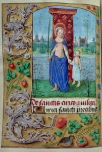 Master of the Dresden Prayerbook, Donne Hours: Saint Quiricus and His Mother Saint ,  ca. 1480,  Louvain-la-Neuve, Archives de l'Université
