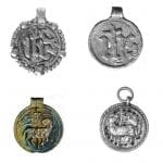 Fig. 12 Four round Christological badges with hangers from the Kunera database.