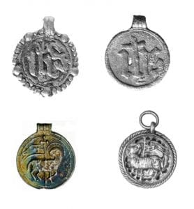 Fig. 12 Four round Christological badges with hangers from the Kunera database.