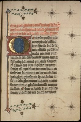 Unknown, Incipit of a prayer to the Sacrament, with a roun, Koninklijke Bibliotheek Albert I, Brussels