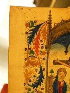 Unknown,  Detail of the top left corner of the Crucifixion ,