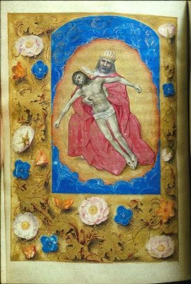 Berlin Master of Mary of Burgundy,  Hours of Mary of Burgundy and Maximilian I, fol. 13v: Trinity, 1477/82, Kupfertstichkabinett, Berlin