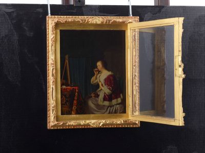  Young Woman at Her Dressing Table (with opened frame),  Frans van Mieris, the Elder, 1667, Gemäldegalerie Alte Meister, Staatliche Kunstsammlungen, Dresden