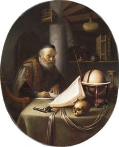 Gerrit Dou,  Scholar Interrupted at His Writing,  ca. 1635,  The Leiden Collection, New York