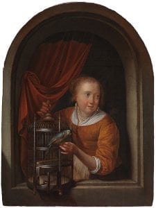 Gerrit Dou,  Young Woman Holding a Parrot,  ca. 1660–65,  The Leiden Collection, New York