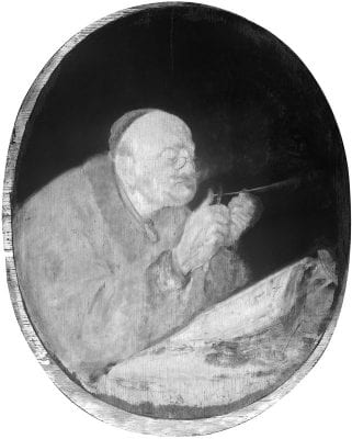 Infrared image of Scholar Sharpening a Quill sh,