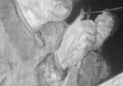 Infrared image detail of Scholar Sharpening a Qu,