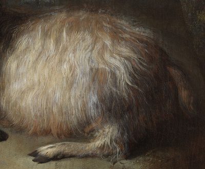 Detail of Goat in a Landscape showing the complex brushwork achieved in rendering the plushness of wavy hair