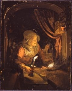 Stripped-state photo of Old Woman at a Niche by ,