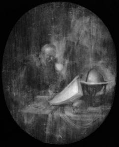 X-radiograph of Scholar Interrupted at His Writing showing an earlier easel in the background