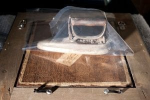 Panel reverse in raking light showing bevel on le,