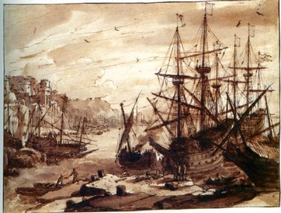 Claude Lorrain after Paul Bril, Harbor Scene (Liber Veritatis no. 30), British Museum, London