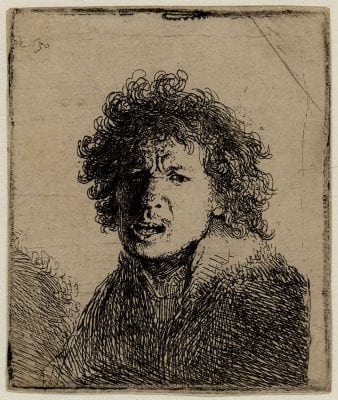 Rembrandt,  Self-Portrait with Mouth Open as if Shouting, mo, 1630, British Museum, London