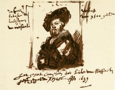   Rembrandt,  Sketch of Raphael’s Portrait of Baldassare Cas, 1639, Graphische Sammlung Albertina, Vienna