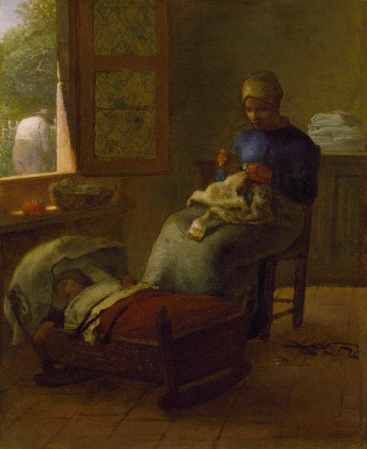 Jean-François Millet,  Woman Mending by Her Sleeping Child,  ca. 1855,  Chrysler Museum of Art, Norfolk, Virginia