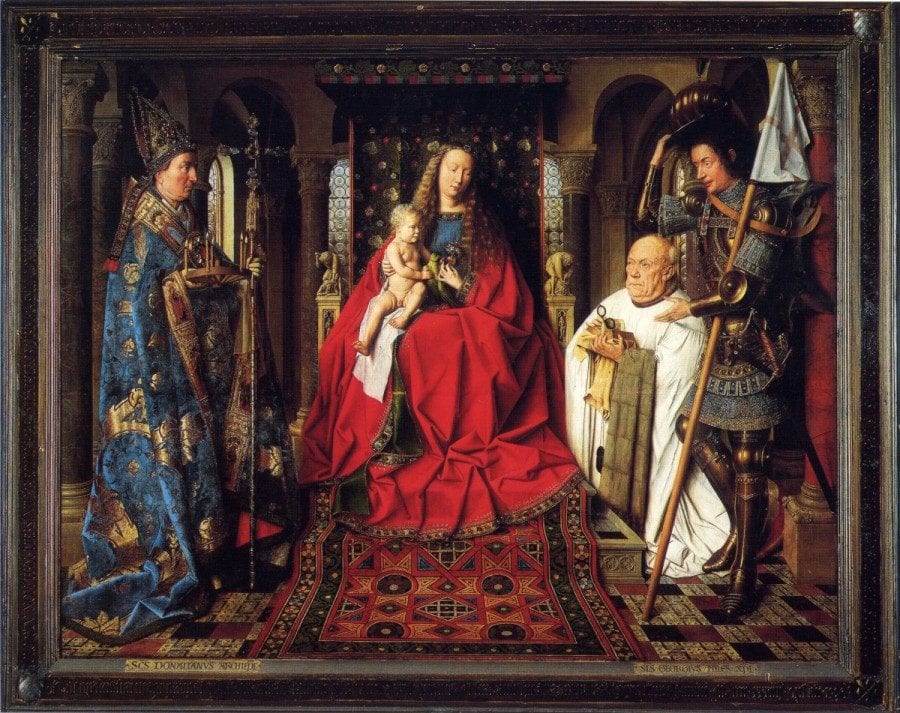 Jan van Eyck,  Virgin and Child with Canon Joris van der Paele, completed 1436, Groeninge Museum, Bruges