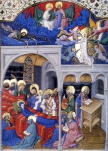 Bedford Master,  Death and Coronation of the Virgin, miniature fr,  ca. 1410-15,  British Library, London