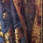 Jan van Eyck,  detail of Saint Donatian's brocade garment and cr,  completed 1436,  Groeninge Museum, Bruges