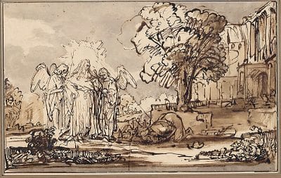 Ferdinand Bol (workshop/follower),  Abraham Meeting the Lord and Two Angels,  after 1646,  Graphische Sammlung Albertina,  Vienna