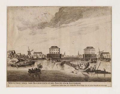 Pieter Nolpe (1613/14–1652/53), etcher, and Jacob Esselens (1627–1687), draftsman,  Blockhouses on the Amstel, second state,  ca. 1650–54,  Stadsarchief, Amsterdam