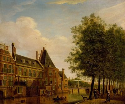 Jan (I) Ekels (1724–1781),  Musketeers Civic Guard Hall from the Amstel Rive,  1775, Amsterdam Museum