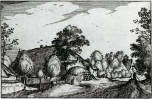 Claes Janszn Visscher after the Master of the Small Landscapes,  Road by Peasant Cottages (from the series Regi, 1612,