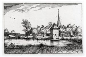 Claes Janszn Visscher after the Master of the Small Landscapes,  View of a Village, with Church Tower (from the , 1612,