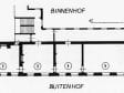 Fig. 4 Konrad Ottenheym, Reconstructed Plan of the First Floor of the Stadtholder’s Quarter in the Mid-Seventeenth Century, 1993. Used with permission. (1) extension of 1632 (layout uncertain) (2) Mauritstoren (council chamber, later dining room) (3) salle de garde (4) antichambre (5) chambre-de-présence (6) room (7) gallery