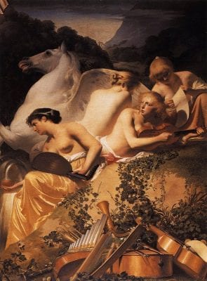 Caesar van Everdingen, Four Muses and Pegasus on Mount Parnassus, ca. 1650, The Hague, Huis ten Bosch Palace (artwork in the public domain)