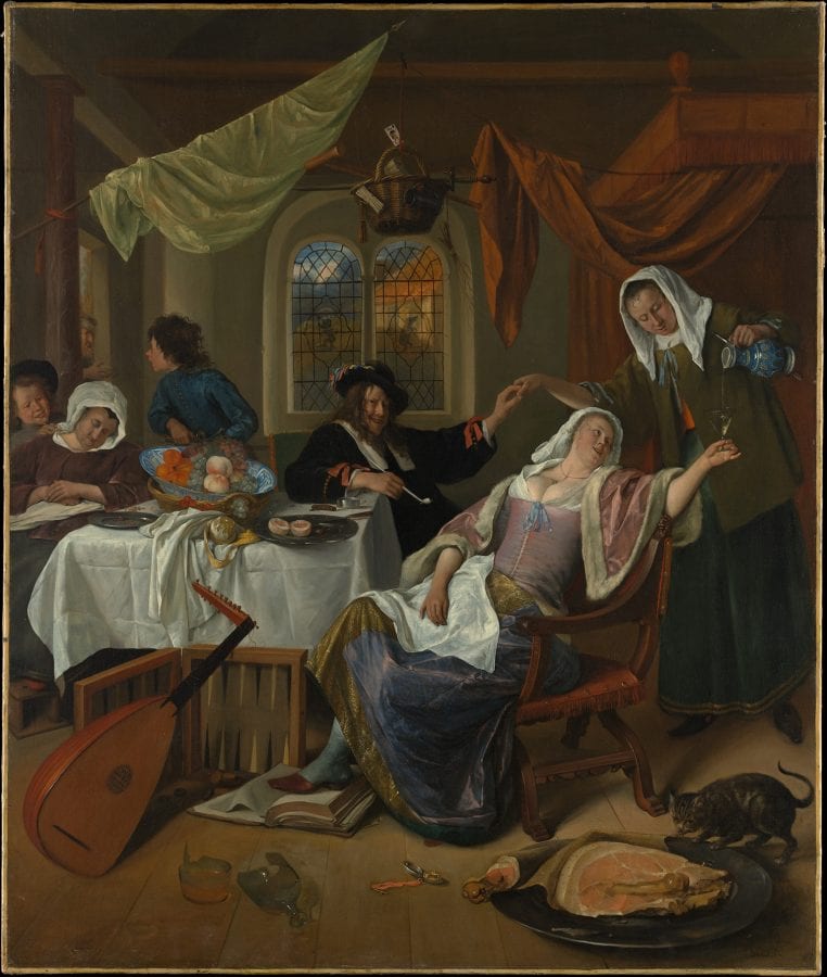 Jan Steen,  Dissolute Household, ca. 1663–64, New York, The Metropolitan Museum of Art