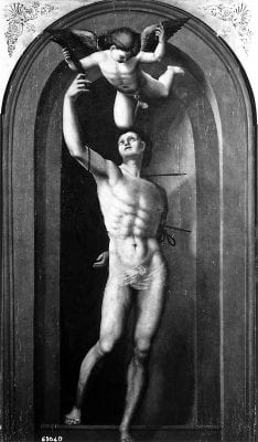 Attributed to Ezechia da Vezzano, Saint Sebastian with an Angel, ca. 1526–27, Fiesole, Italy, San Francesco