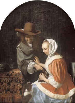  Frans van Mieris,  Man and a Woman with Two Dogs, known as “Tea, 1660, The Hague, Royal Picture Gallery Mauritshuis