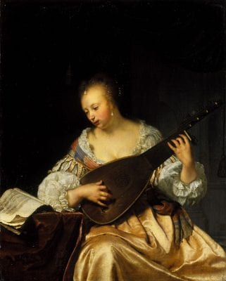  Frans van Mieris,  Woman Playing a Theorbo-Lute, 1663, Edinburgh, National Gallery of Scotland